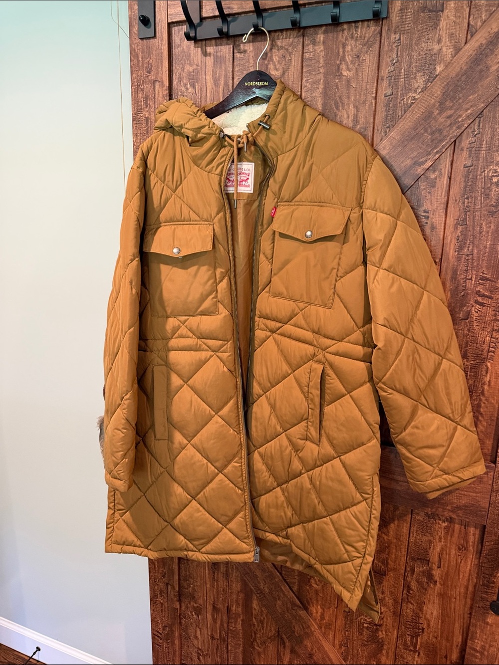 Levi's womens Quilted Hooded Jacket - Brown